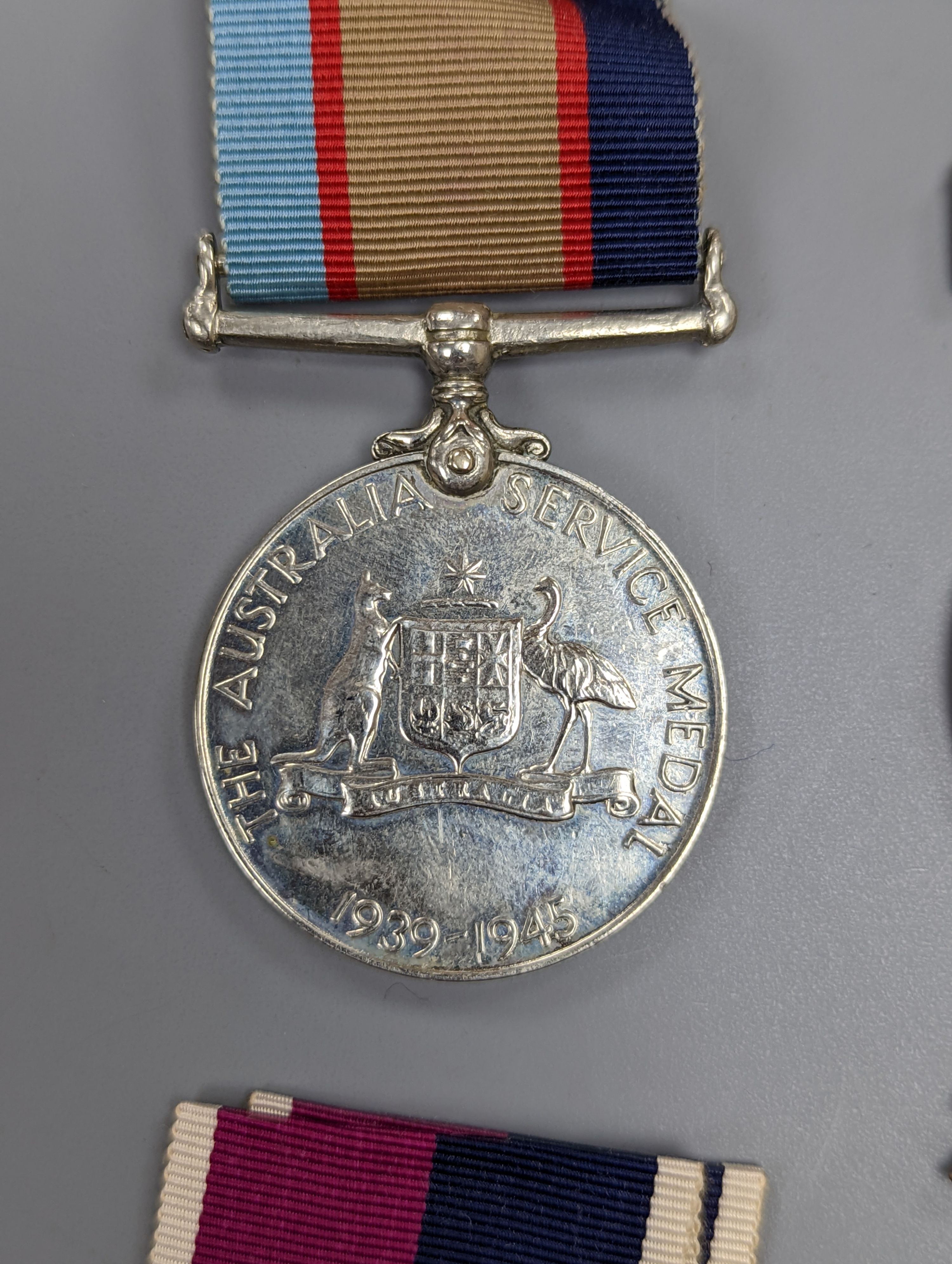 WW2 Australia Service medal and war medal, QEII Order of the British Empire medal, RAF for long service and good conduct medal, and two other medals